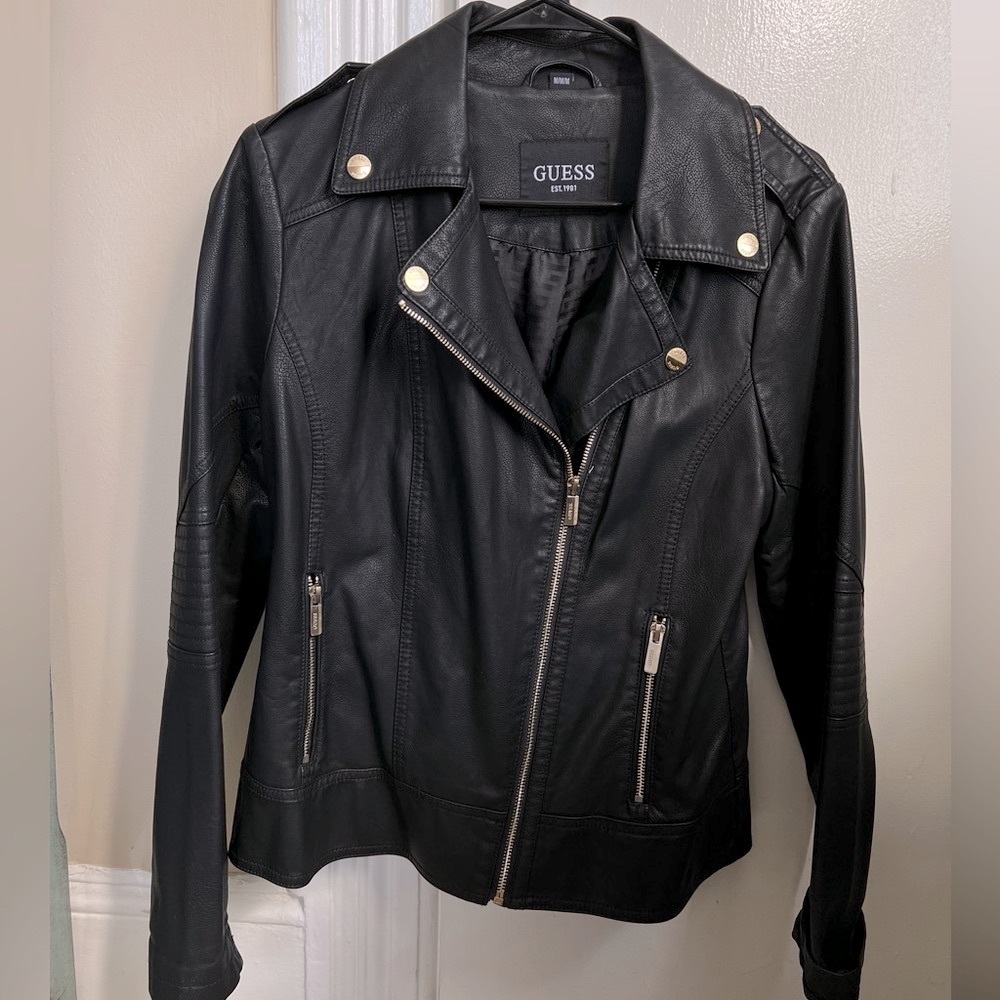 GUESS faux leather black jacket, New never worn, no tags, excellent condition.